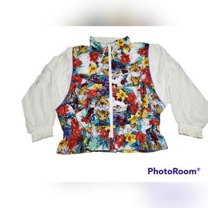 Vintage Windbreaker Jacket Women's XL, Floral Tropical, 80's 90's